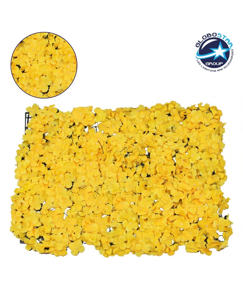 GloboStar® 78317 Συνθετικό Πάνελ Λουλουδιών - Κάθετος Κήπος Ορτανσία Κίτρινο Μ60 x Υ40 x Π5cm